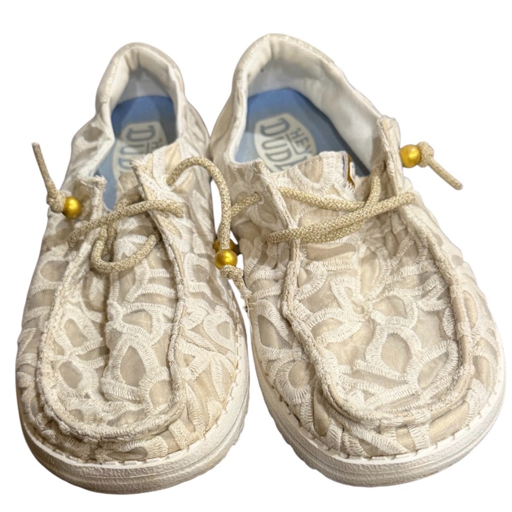Hey Dude Wendy metallic Cream Lace Sneakers size 7